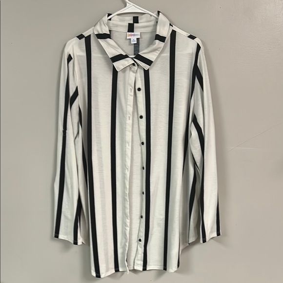 Bundle of three Lularoe Button-Up Shirt Black and White Striped, Black and Navy - Picture 1 of 8